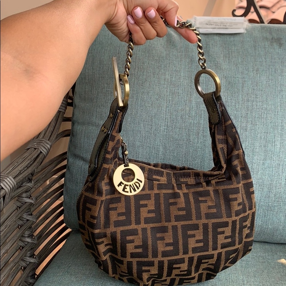 Fendi Zucca Chain Hobo Shoulder Bag